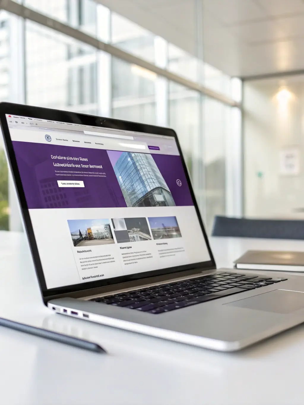 A clean, modern website design mockup displayed on a laptop screen, showcasing a user-friendly interface with clear navigation, representing Ecom Local's website creation service.